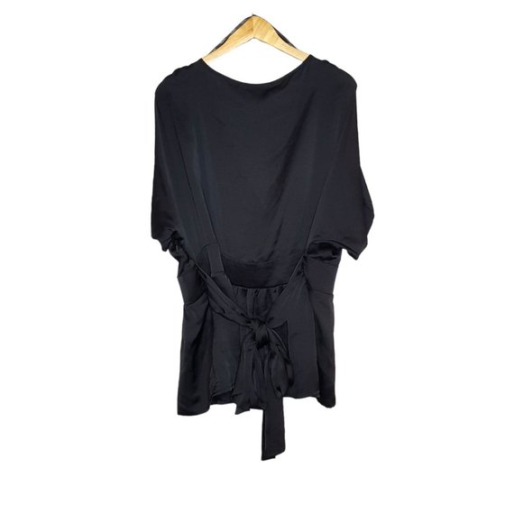 City Chic Size L 20 Black V Neck Drape Wrap Style Boho Blouse Top - Picture 2 of 2